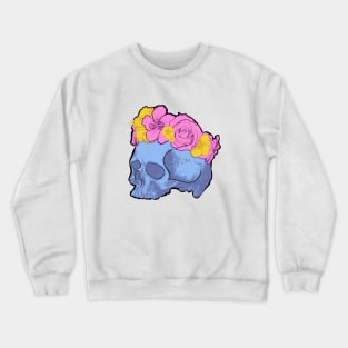 Blue skull with Yellow and Pink Flower Crown Crewneck Sweatshirt